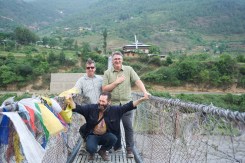 Crossing the suspension bridge, Punakha