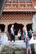 On the steps to the temple.
